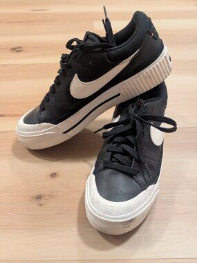 Nike Court Legacy Lift Black White Platform Sneakers Women's 9